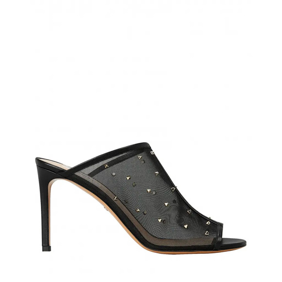 Valentino Rockstud Black Shining Mesh Mule Slide Backless Sandal Heel Pump 36.5 - Picture 3 of 10